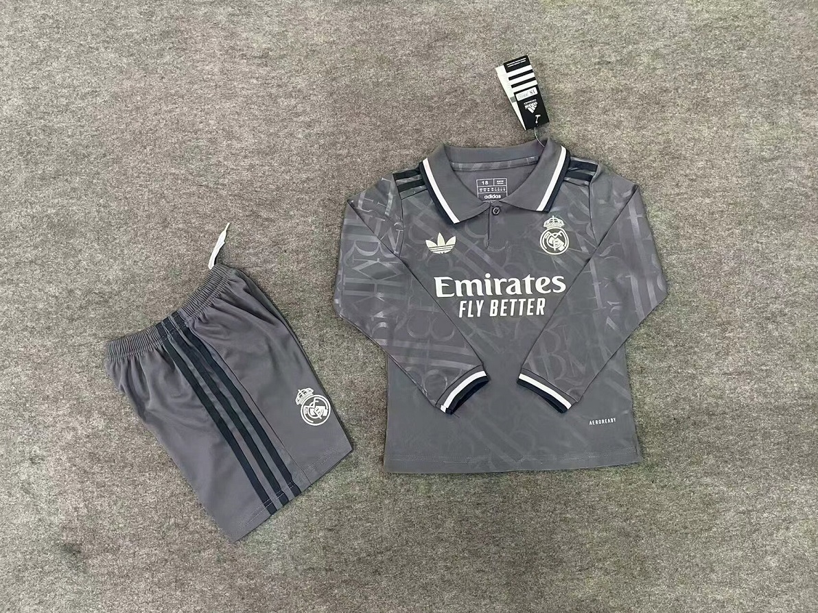 Kids-Real Madrid 24/25 Third Dark Grey Long Soccer Jersey
